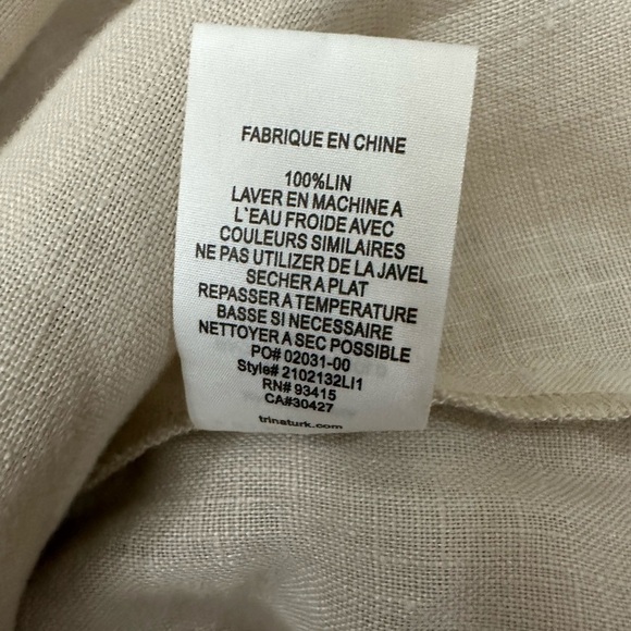 Trina Turk Out of the office Unwind 100% Linen Shirt Size M Flax Beige Color - Picture 7 of 8